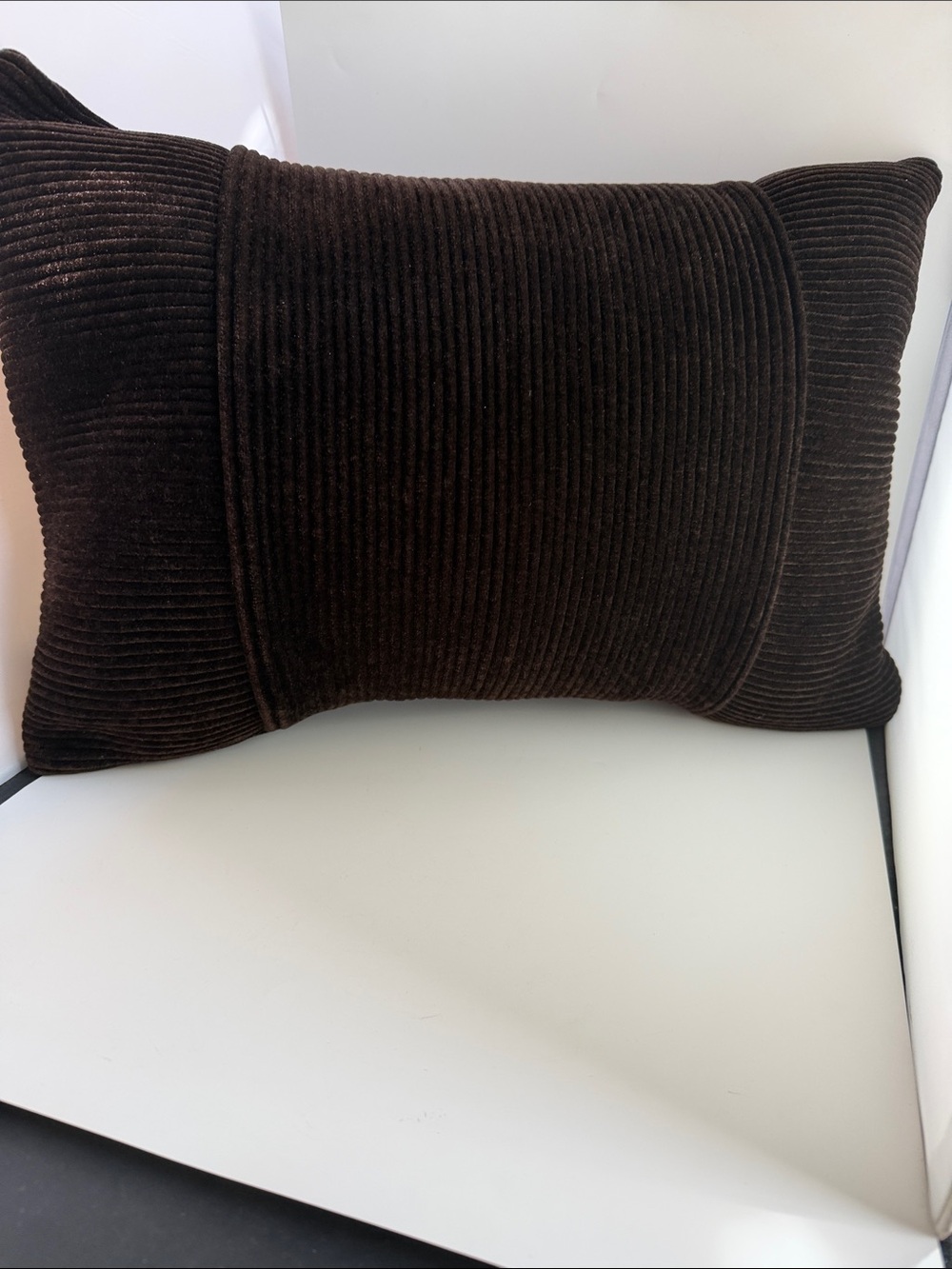 Ribbed Velvet Lumbar Pillow with down insert in Chocolate Brown